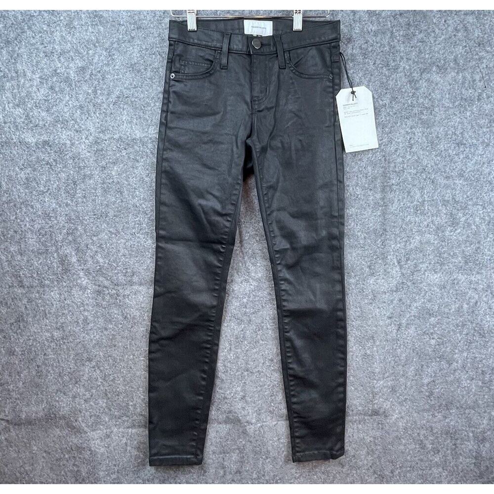 Current Elliott Pants Womens 25 Black Coated Jeans Stiletto Skinny Rocker Goth
